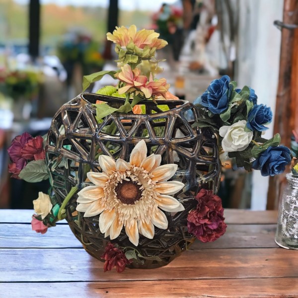 Silk flowers in pot